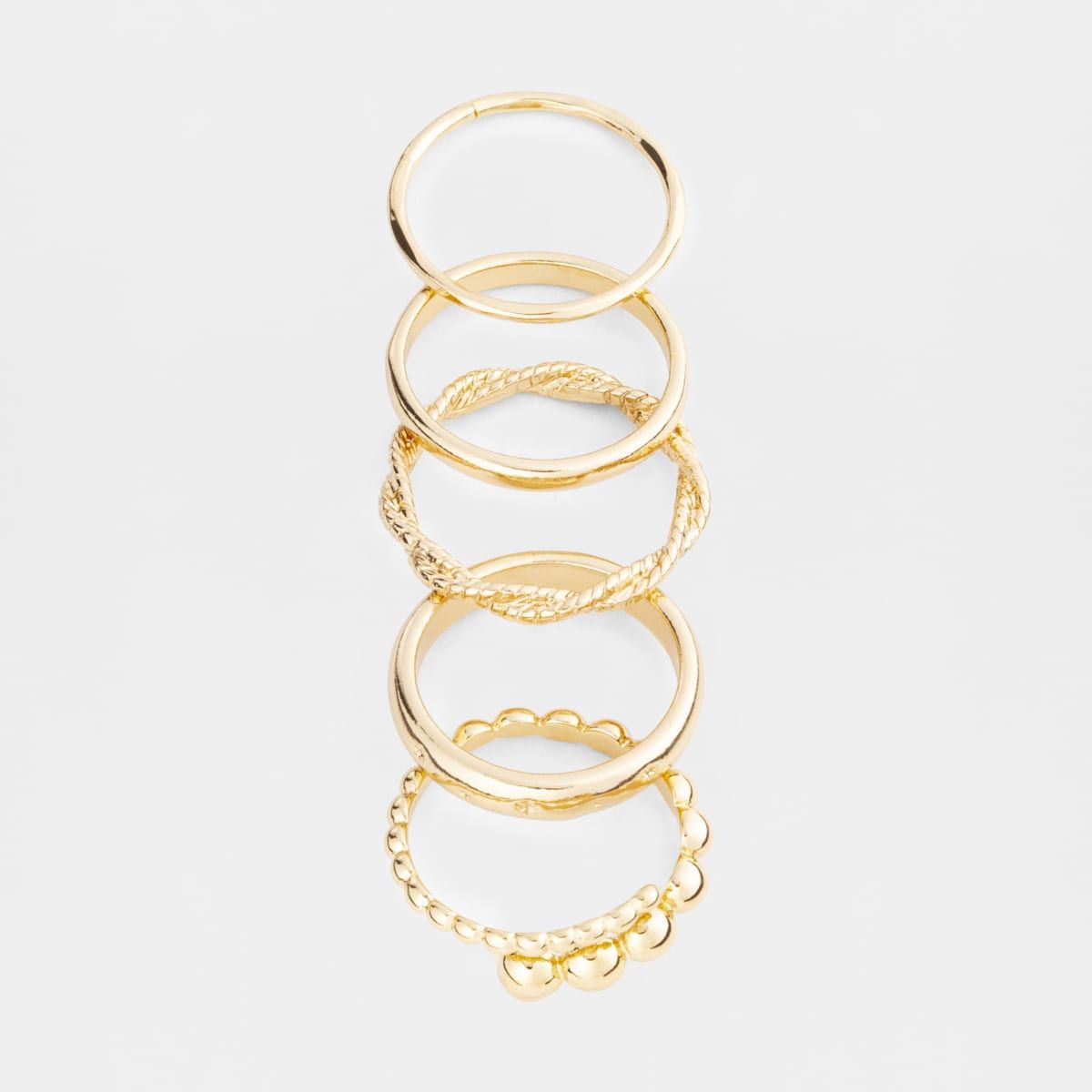 5 Pack Minimal Rings - Medium/Large, Gold Look