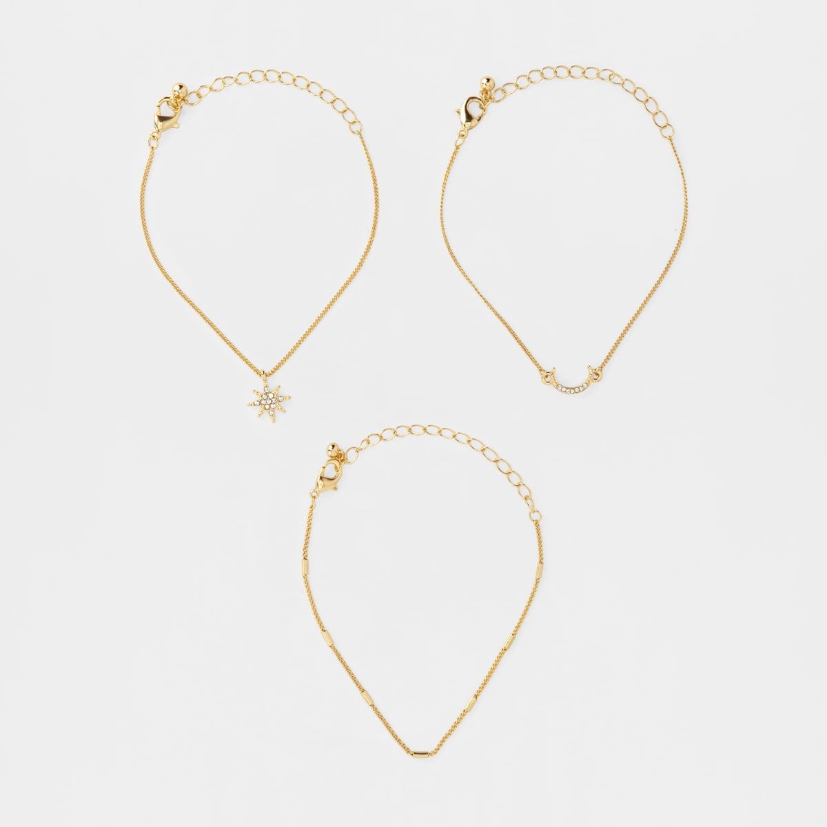 3 Pack Star Wrist Bracelet - Gold Look