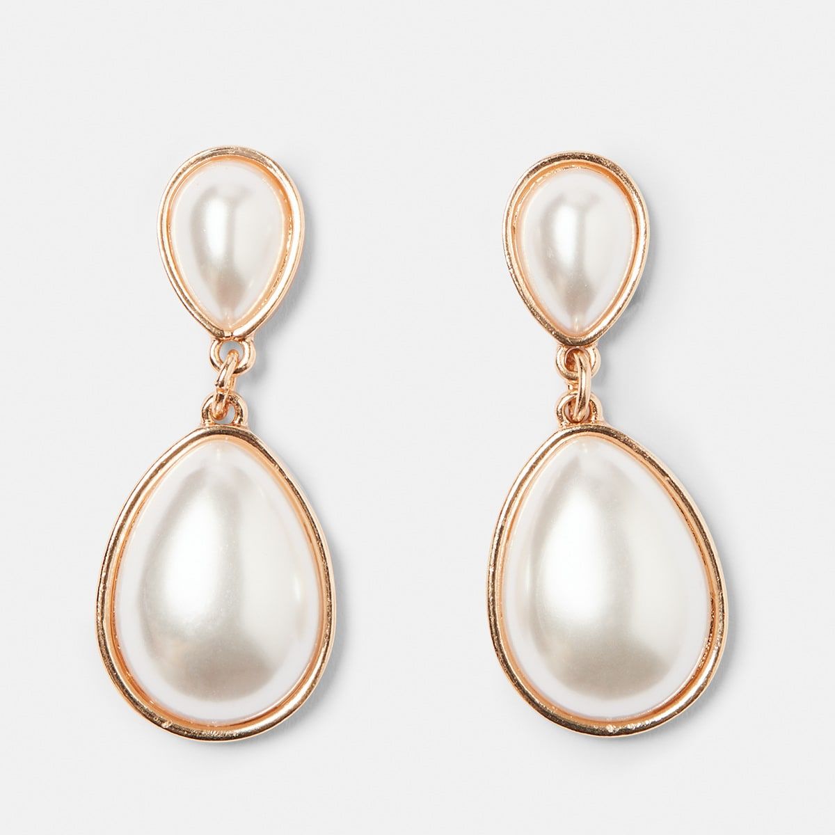 Faux Pearl Drop Clip On Earrings - Gold Look