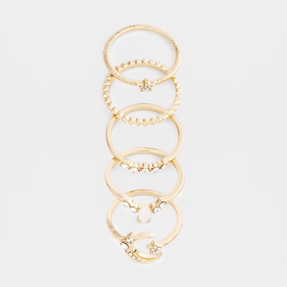 Star Multi Pack Rings - Medium/Large, Gold Look