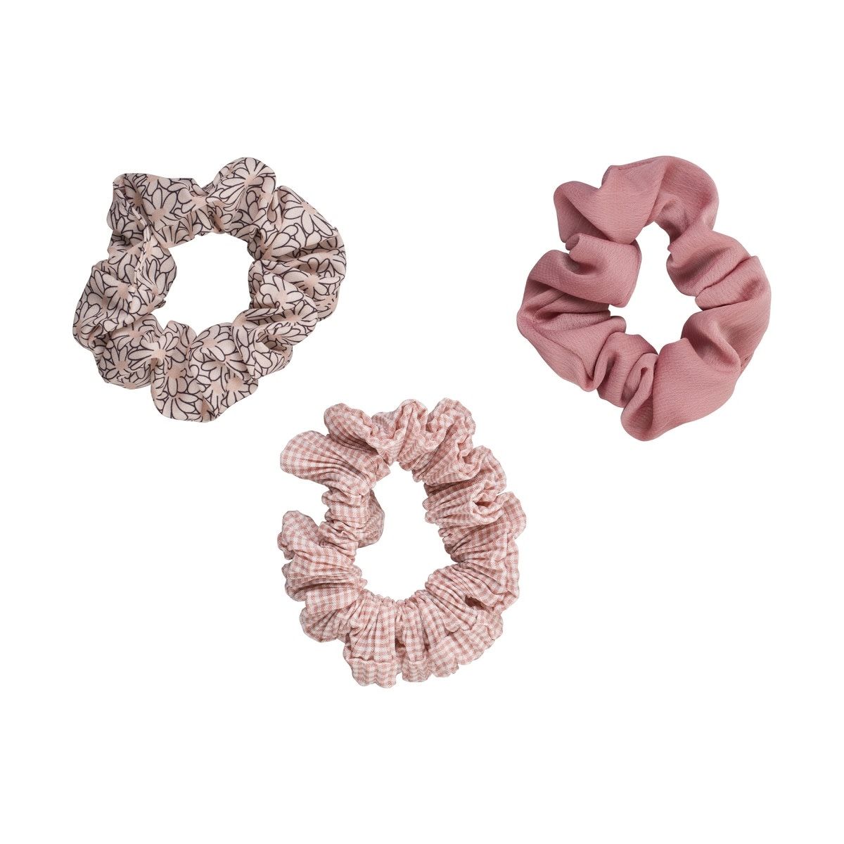 3 Pack Crinkled Hair Scrunchies - Peach