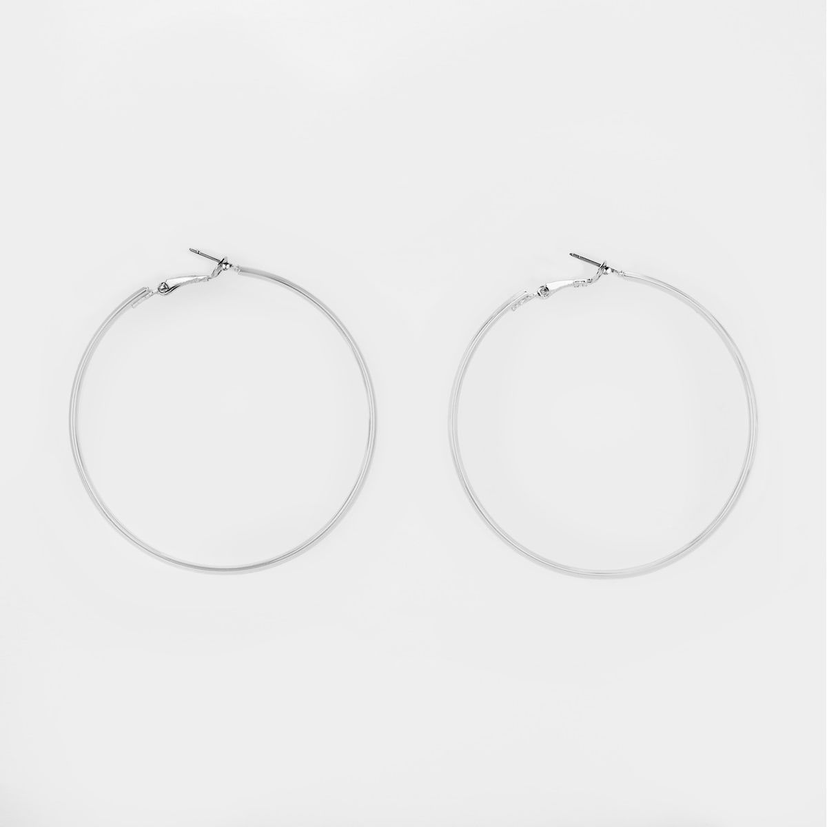 Large Flat Hoop Earrings - Silver Look