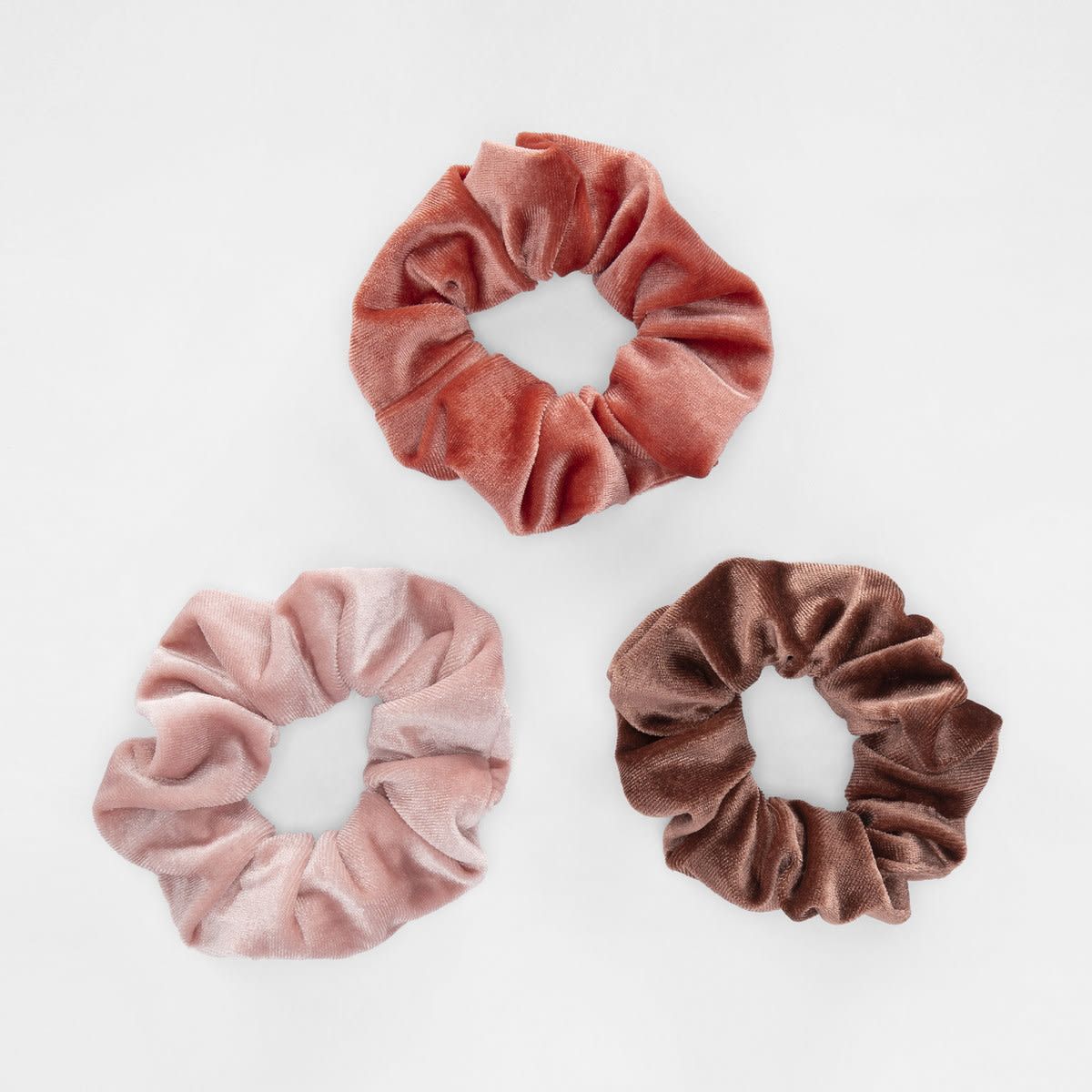 3 Pack Velvet Hair Scrunchies - Nude Pink
