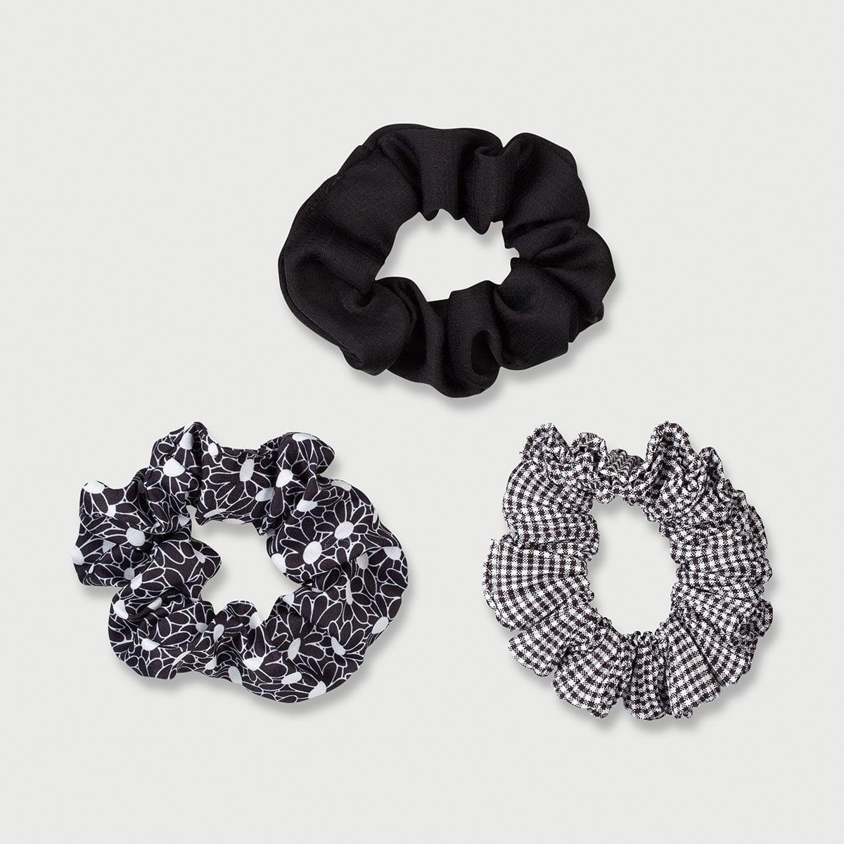 3 Pack Crinkled Hair Scrunchies - Black