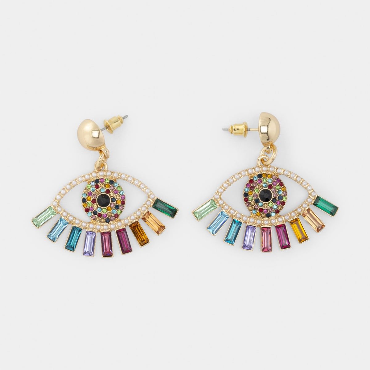 Rainbow Evil Eye Earrings - Gold Look