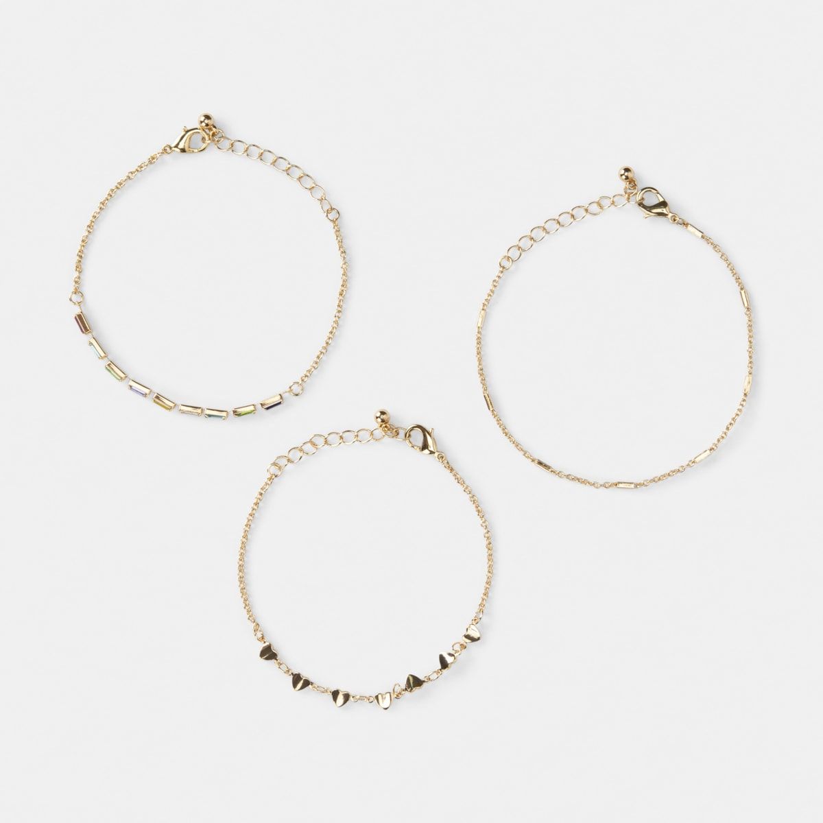3 Pack Rainbow Diamante Stacking Bracelet - Gold Look