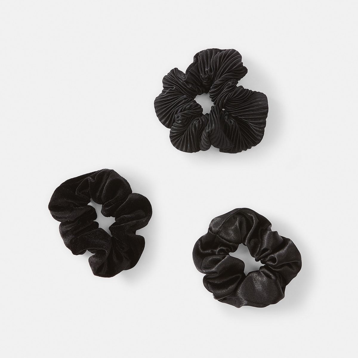 3 Pack Textured Hair Scrunchies - Black