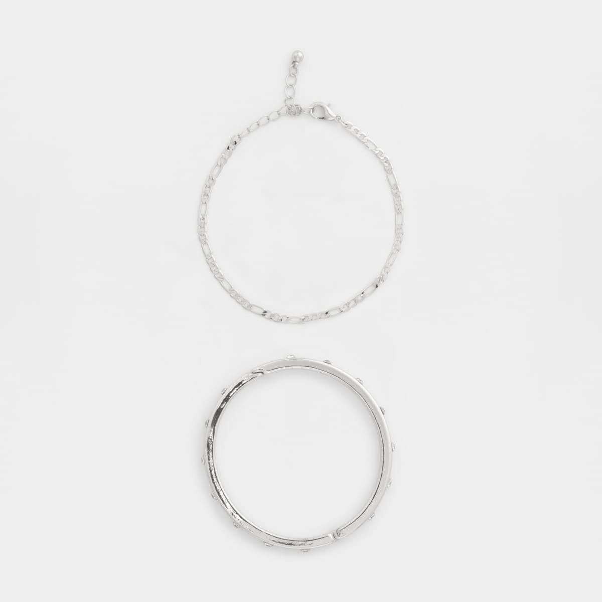 2 Pack Diamante Stacking Bracelet - Silver Look