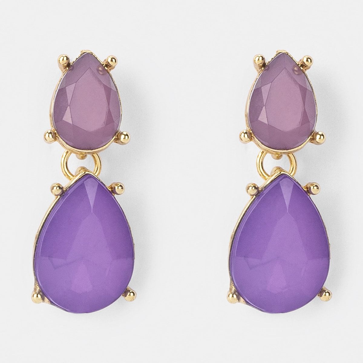 Stud and Pendant Drop Earrings - Lilac