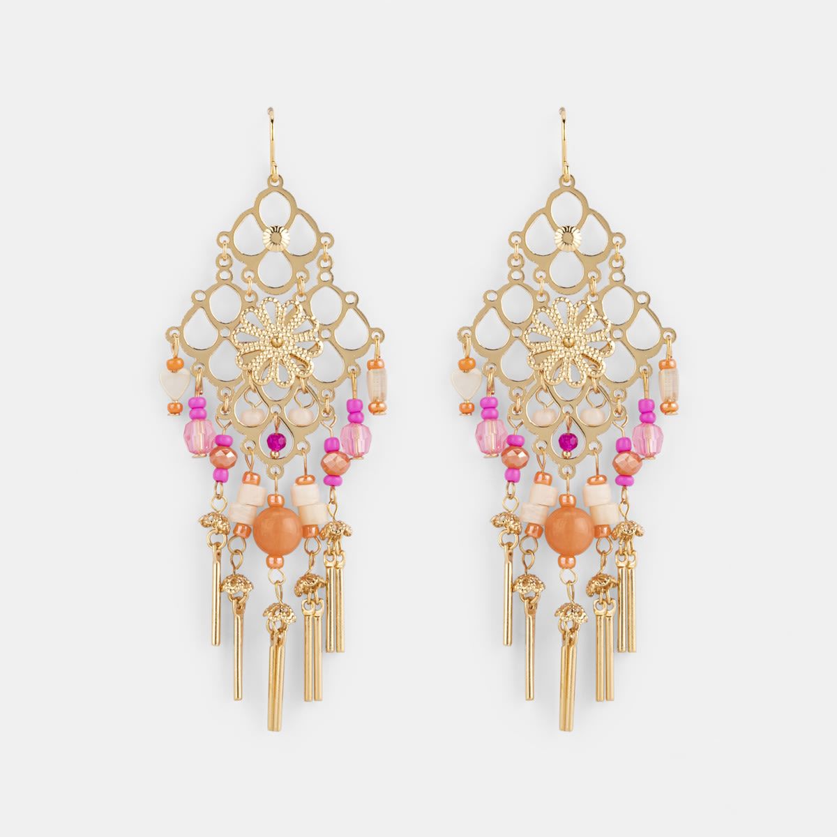 Fringe Statement Earrings - Pink and Gold