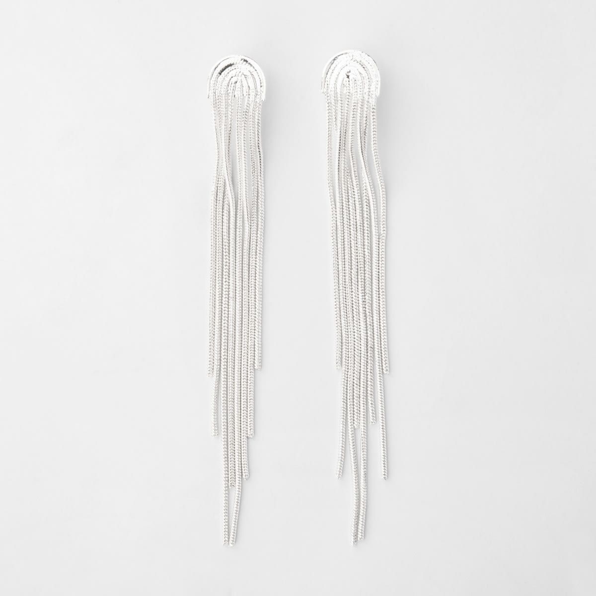 Hanging Line Drop Earrings - Silver Look