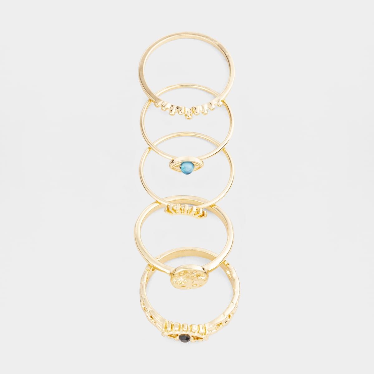 Evil Eye Multi Pack Rings - Small/Medium, Gold Look