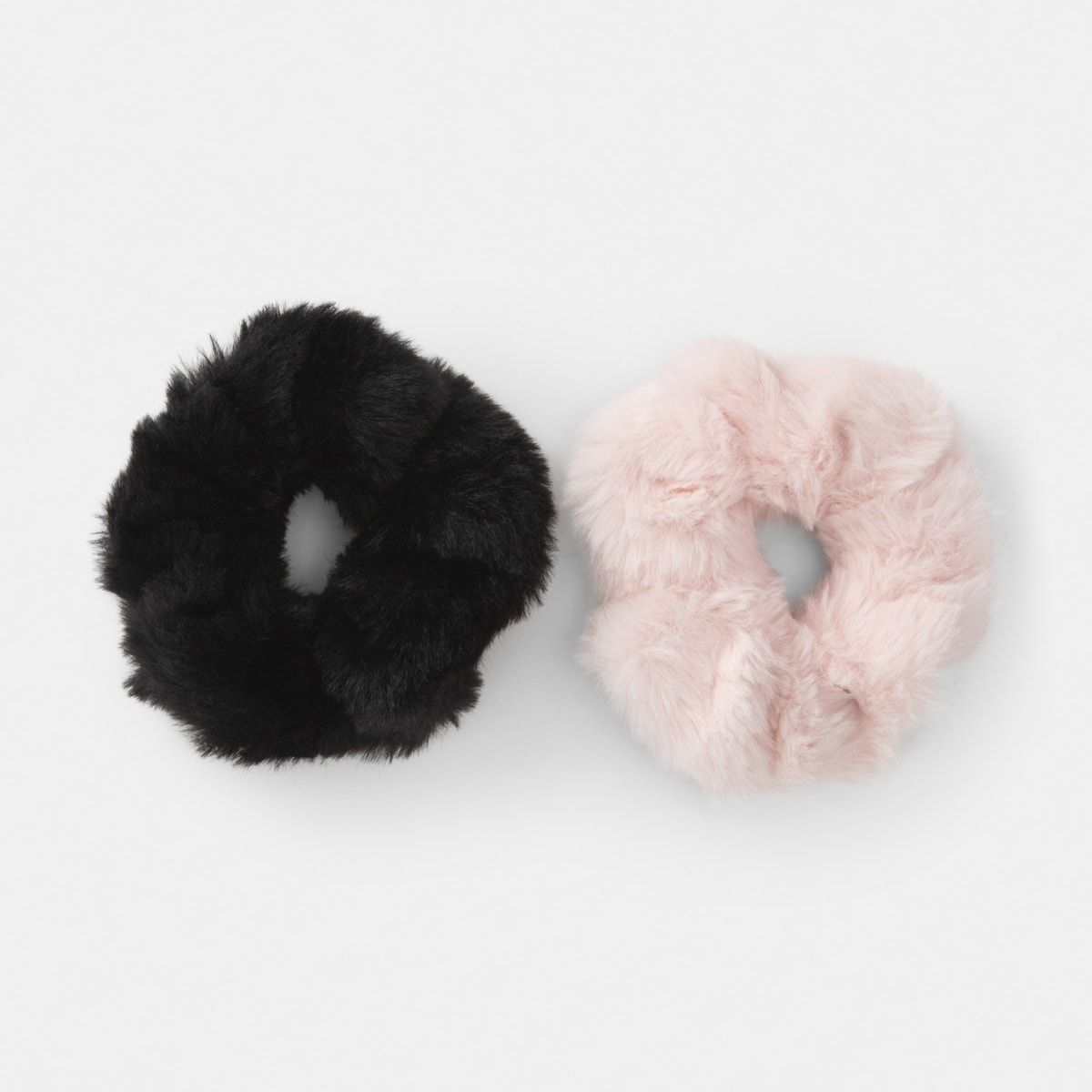 2 Pack Plush Hair Scrunchies- Black and Pink