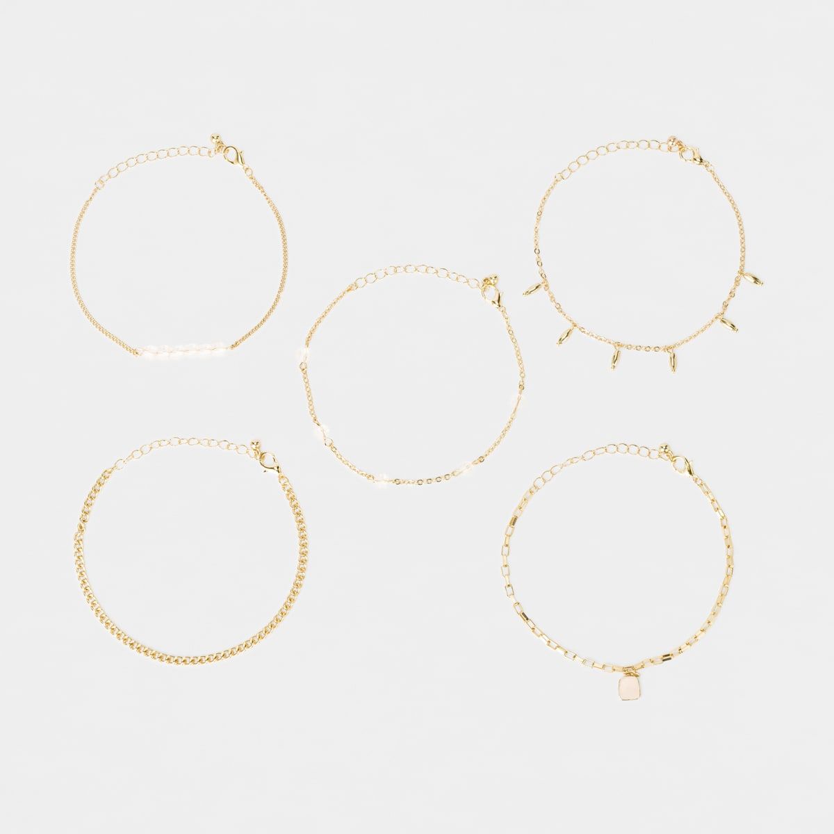 5 Pack Mixed Stacking Bracelet - Pink and Gold Look