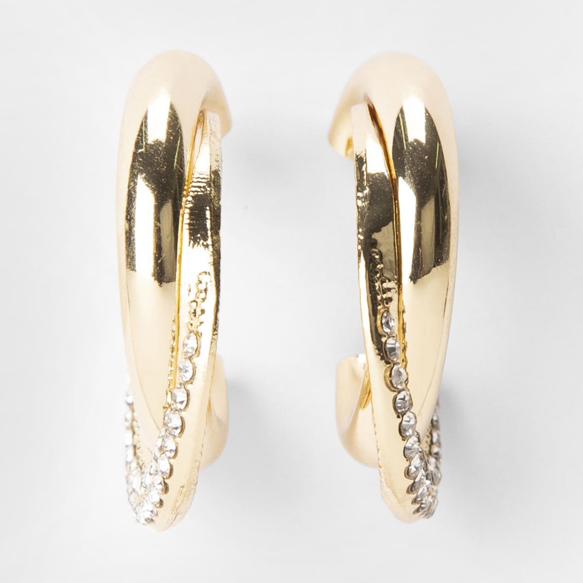 Diamante Hoop Earrings - Gold Look