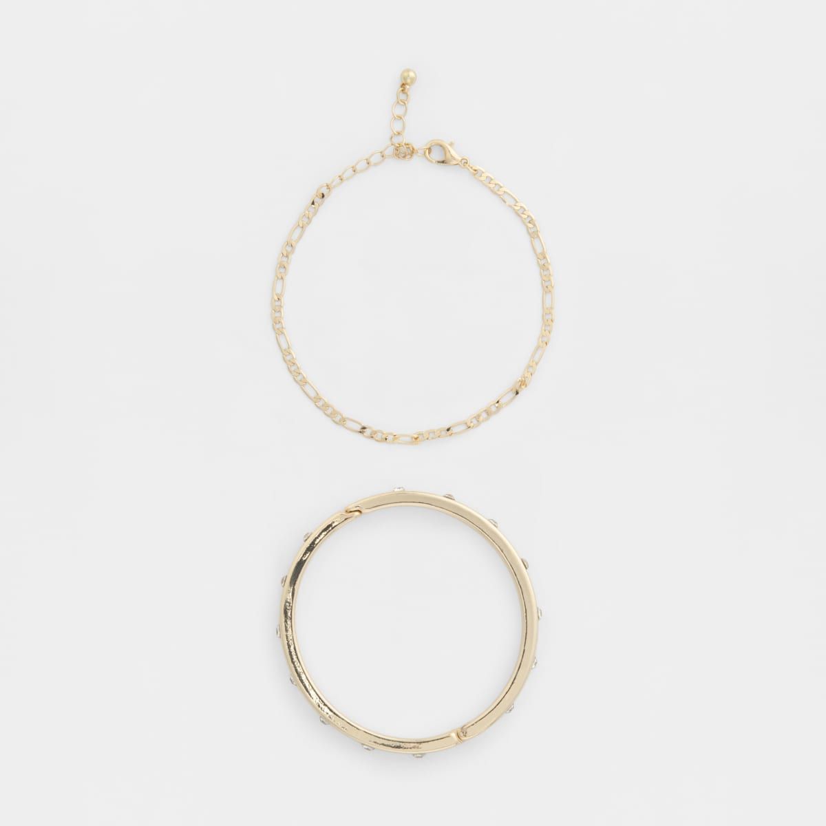 2 Pack Diamante Stacking Bracelet - Gold Look