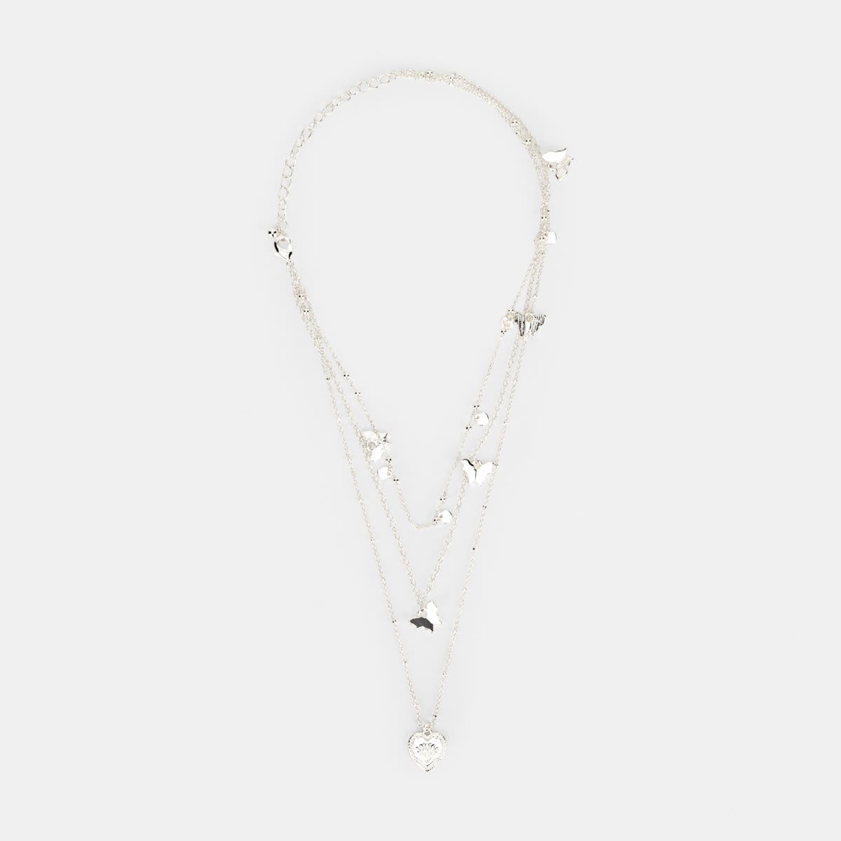 Butterfly Multi Layered Necklace - Silver Look