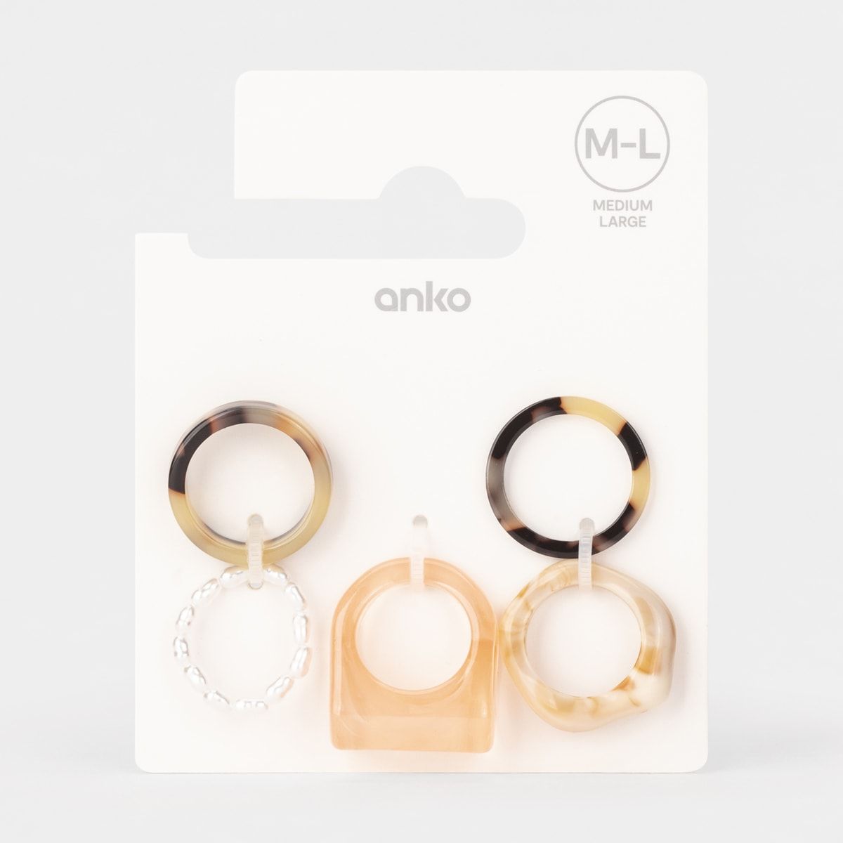 Resin Multi Pack Rings - Medium/Large, Tort
