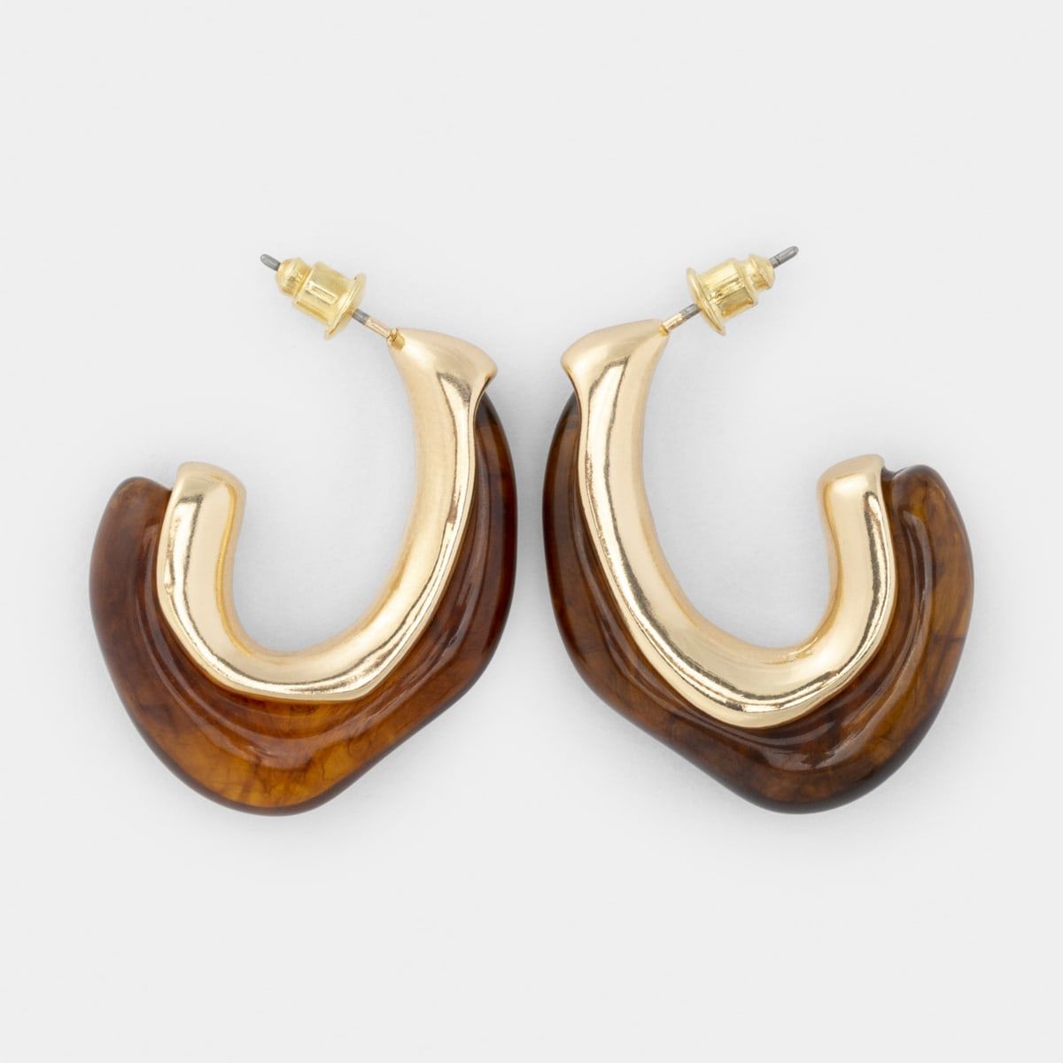 Half Resin Hoop Earrings - Tort and Gold Look