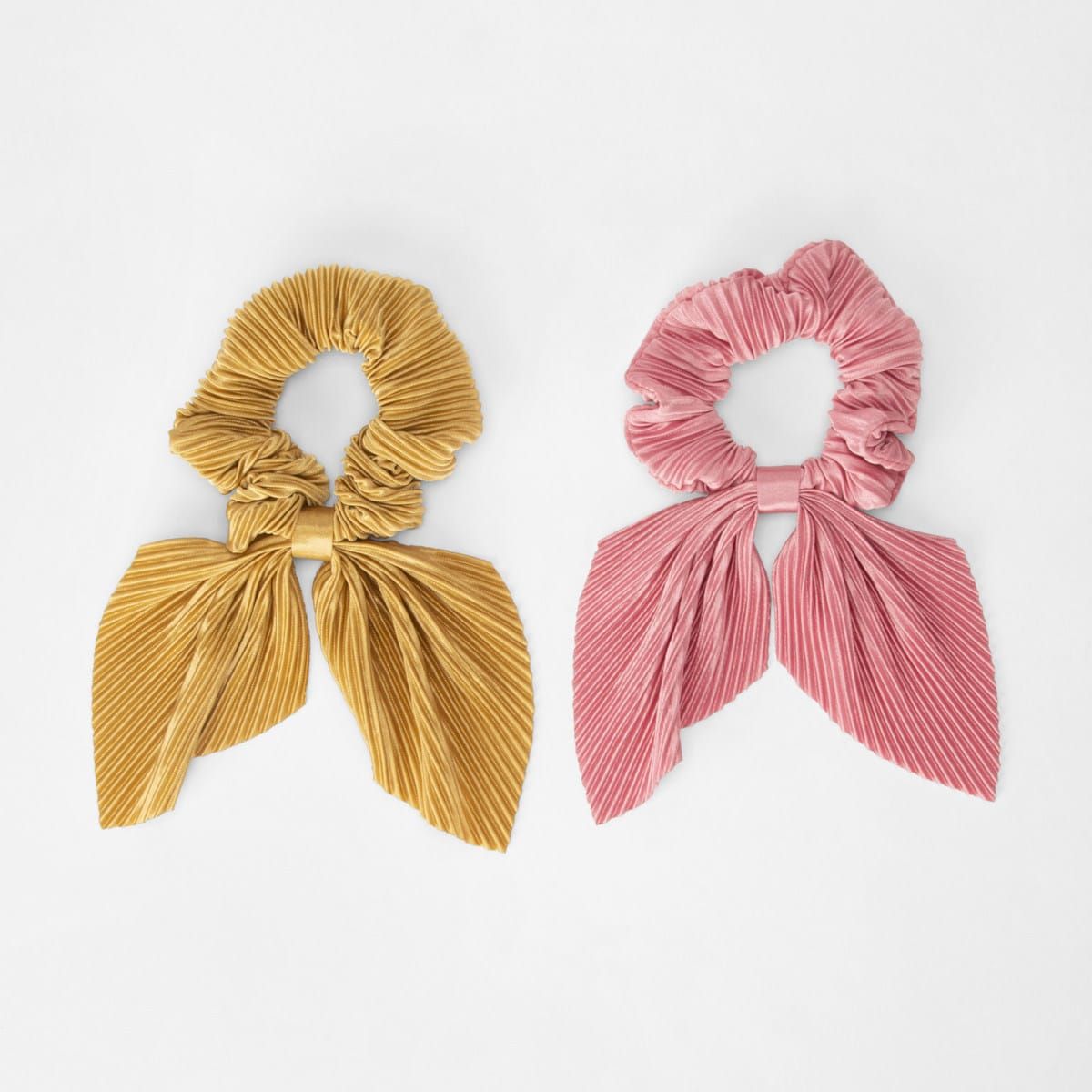 2 Pack Plisse Hair Scarf Scrunchie - Mustard and Pink