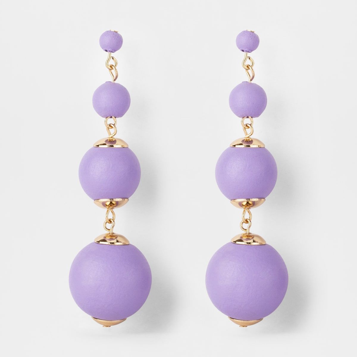 Wooden 3 Tier Ball Earrings - Lilac
