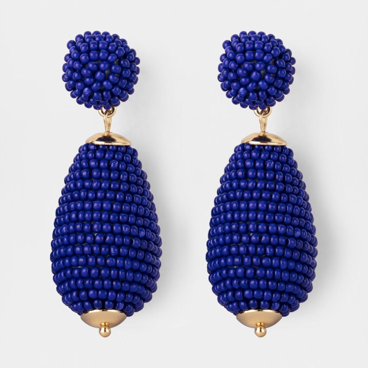 Seed Bead Chunky Drop Earrings - Cobalt