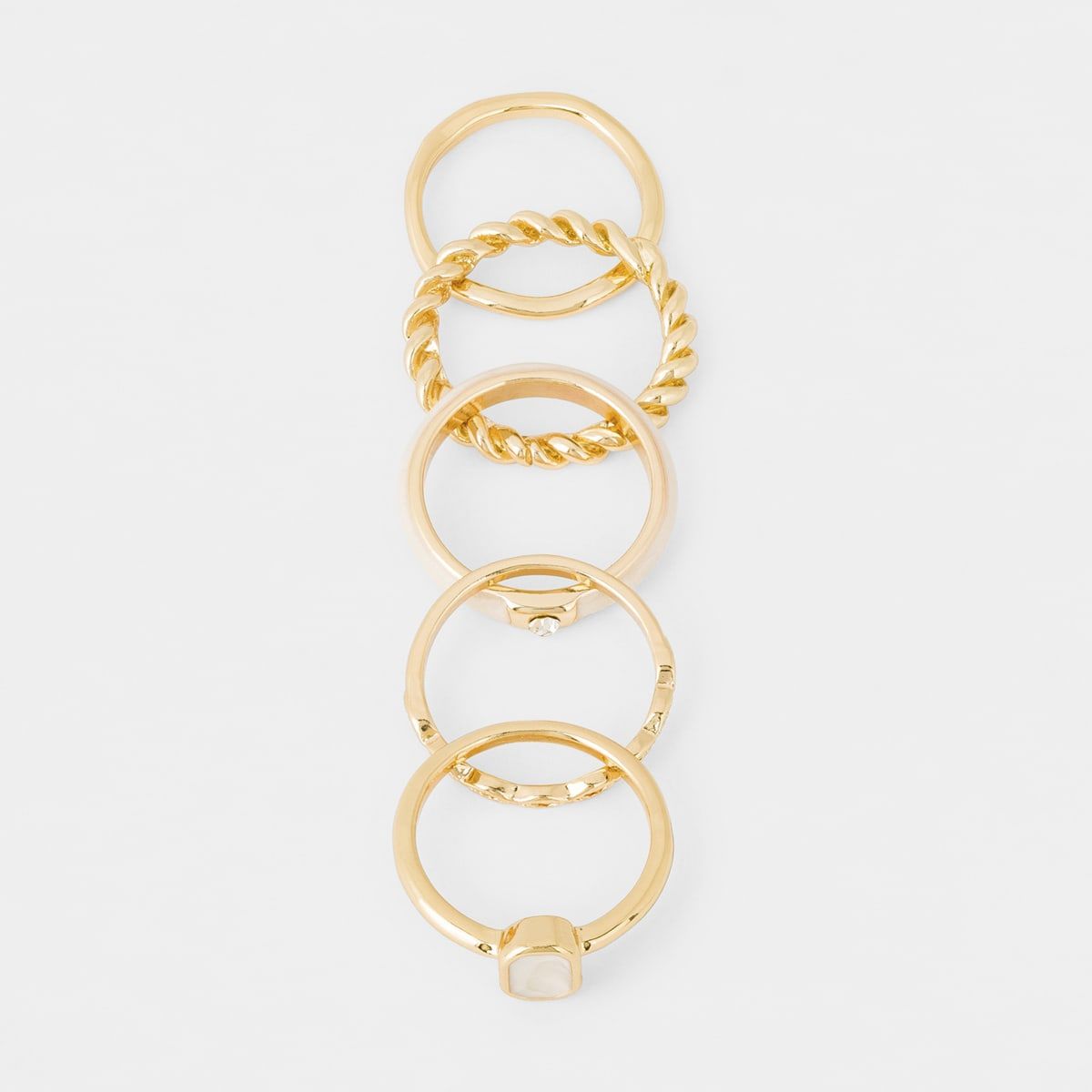 5 Pack Enamel Finish Stacking Rings - Gold Look and White