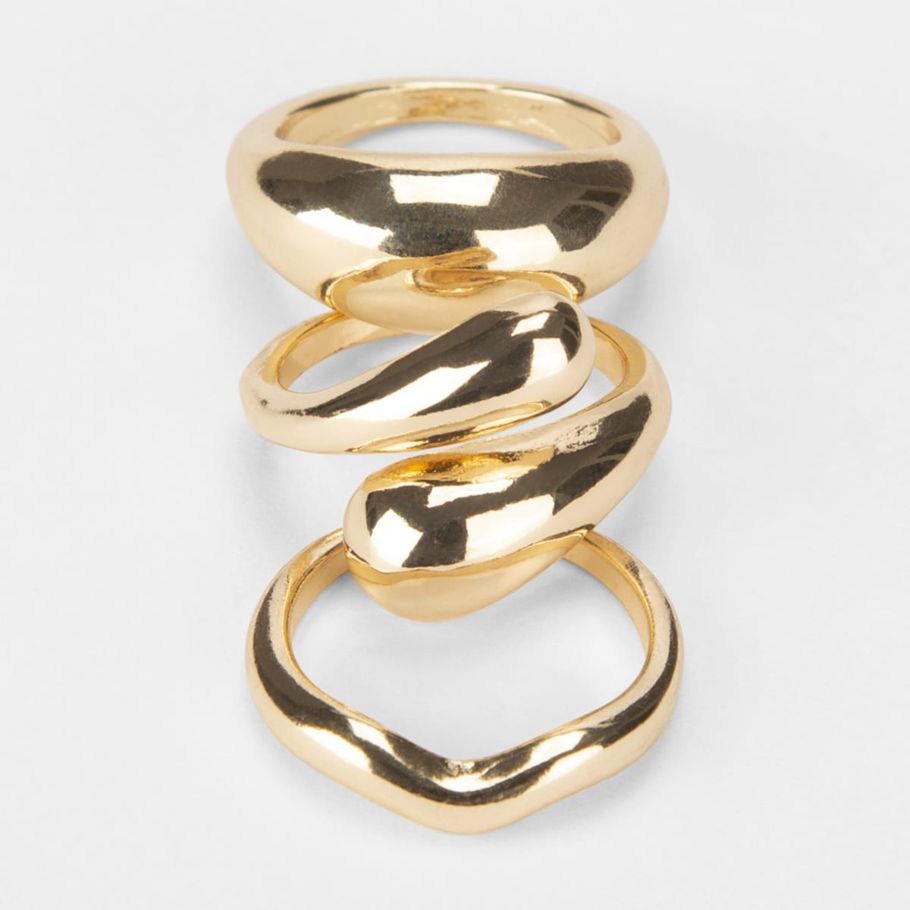 3 Pack Chunky Rings - Small/Medium, Gold Look