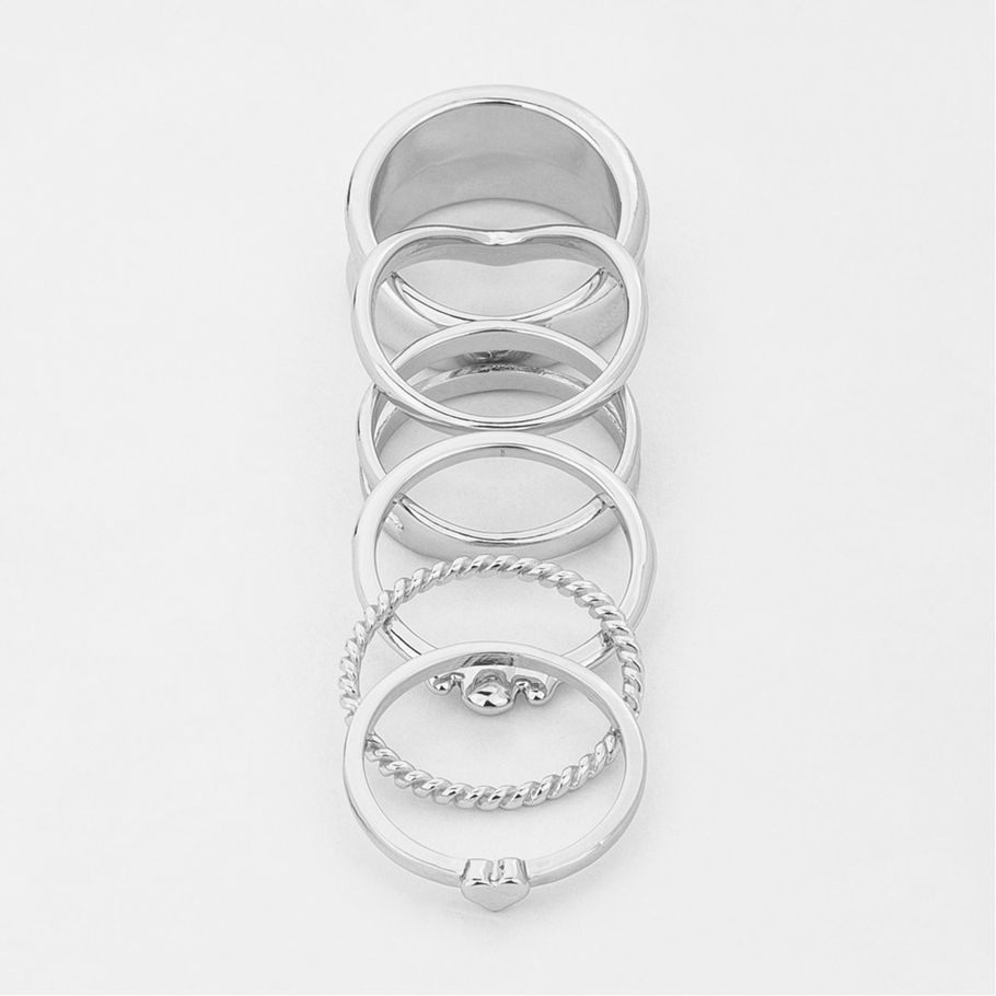 6 Pack Stacking Rings - Small/Medium, Silver Look