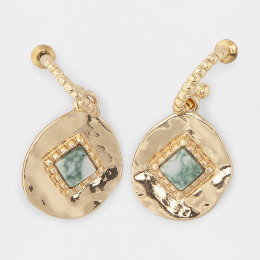 Ancient Coin Drop Earrings - Green and Gold Look