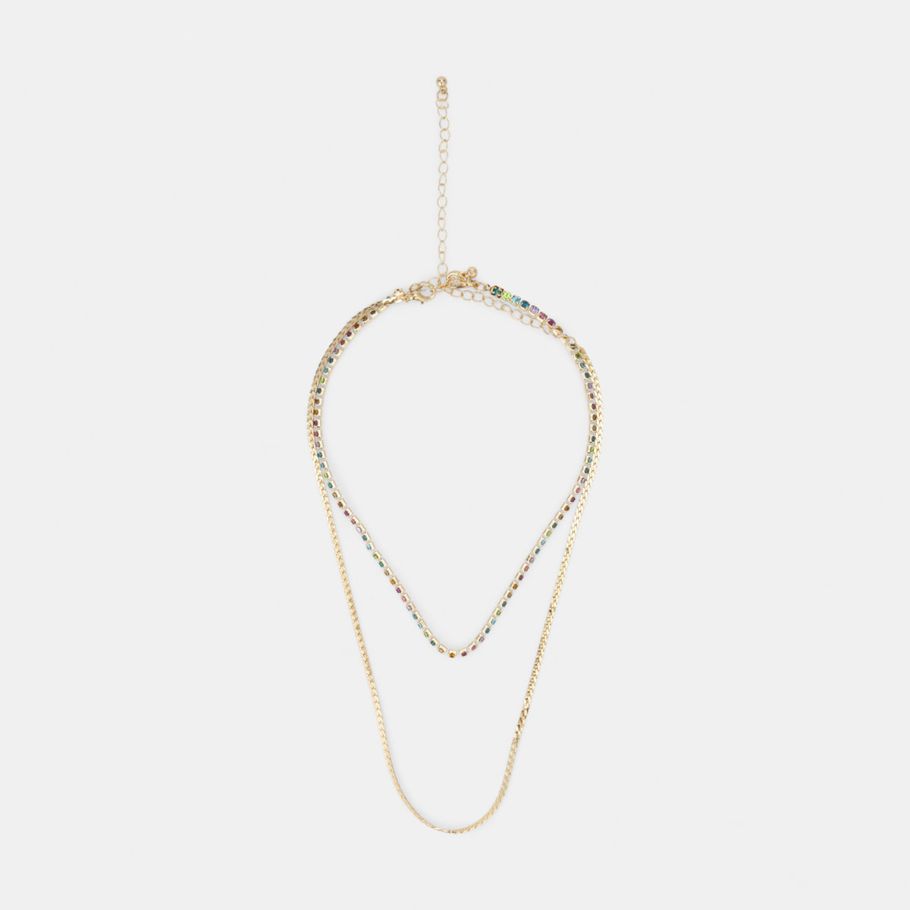 Rainbow Diamante Necklace - Gold Look