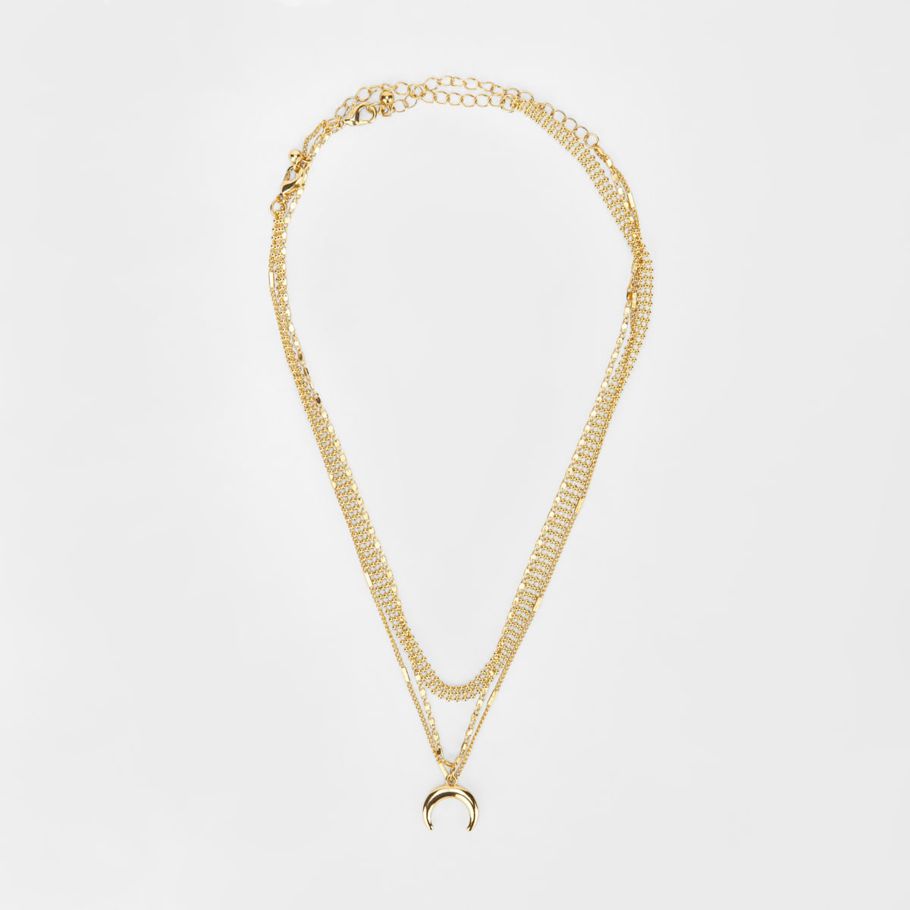Multi Layer Half Moon Necklace - Gold Look