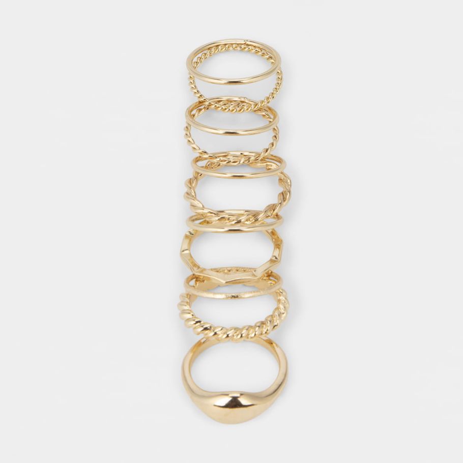 11 Pack Fine Stacking Rings - Medium/Large, Gold Look