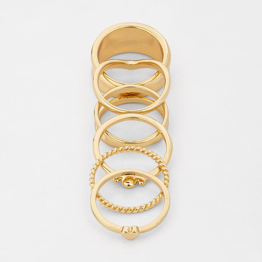 6 Pack Stacking Rings - Small/Medium, Gold Look