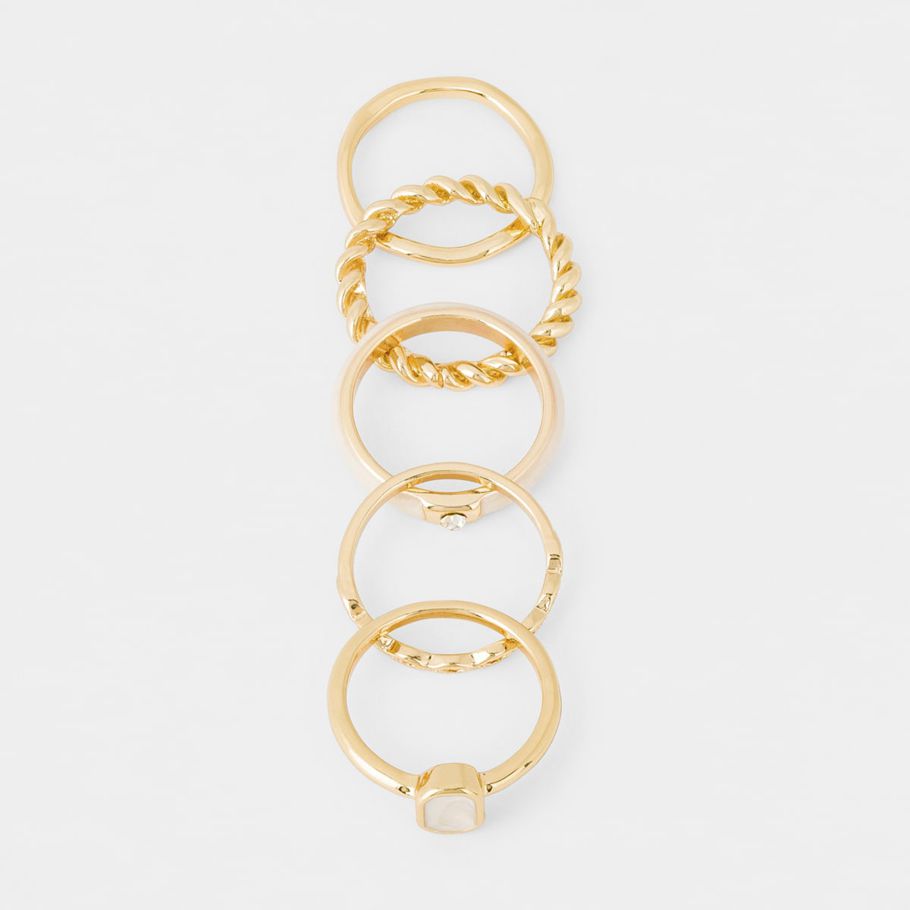 5 Pack Enamel Finish Stacking Rings - Gold Look and White