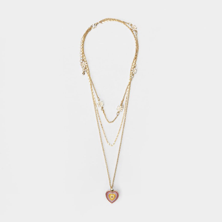 Multi Layered Heart Daisy Necklace - Gold Look