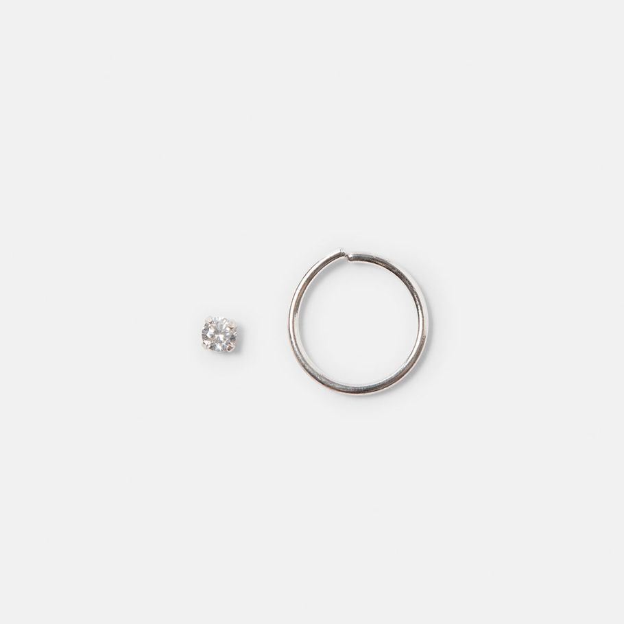 Sterling Silver Stud and Nose Ring - Silver Look