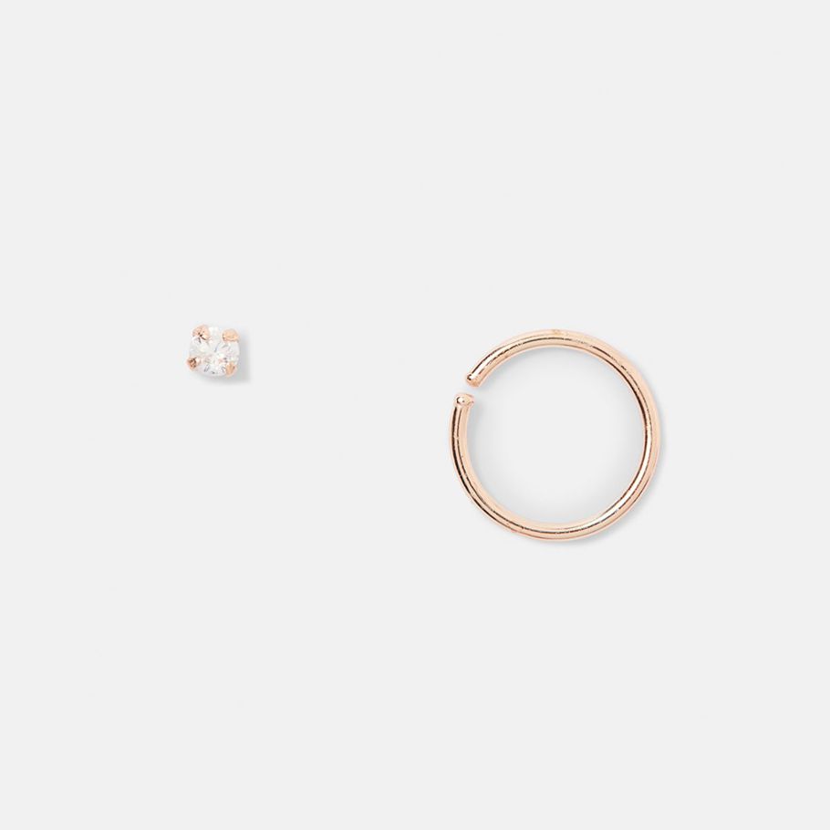 2 Pack Gold Plated Nose Stud and Ring