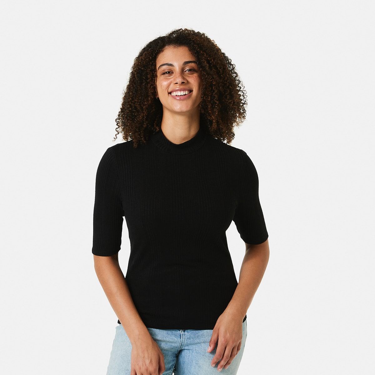 Short Sleeve Rib Turtle Neck Top