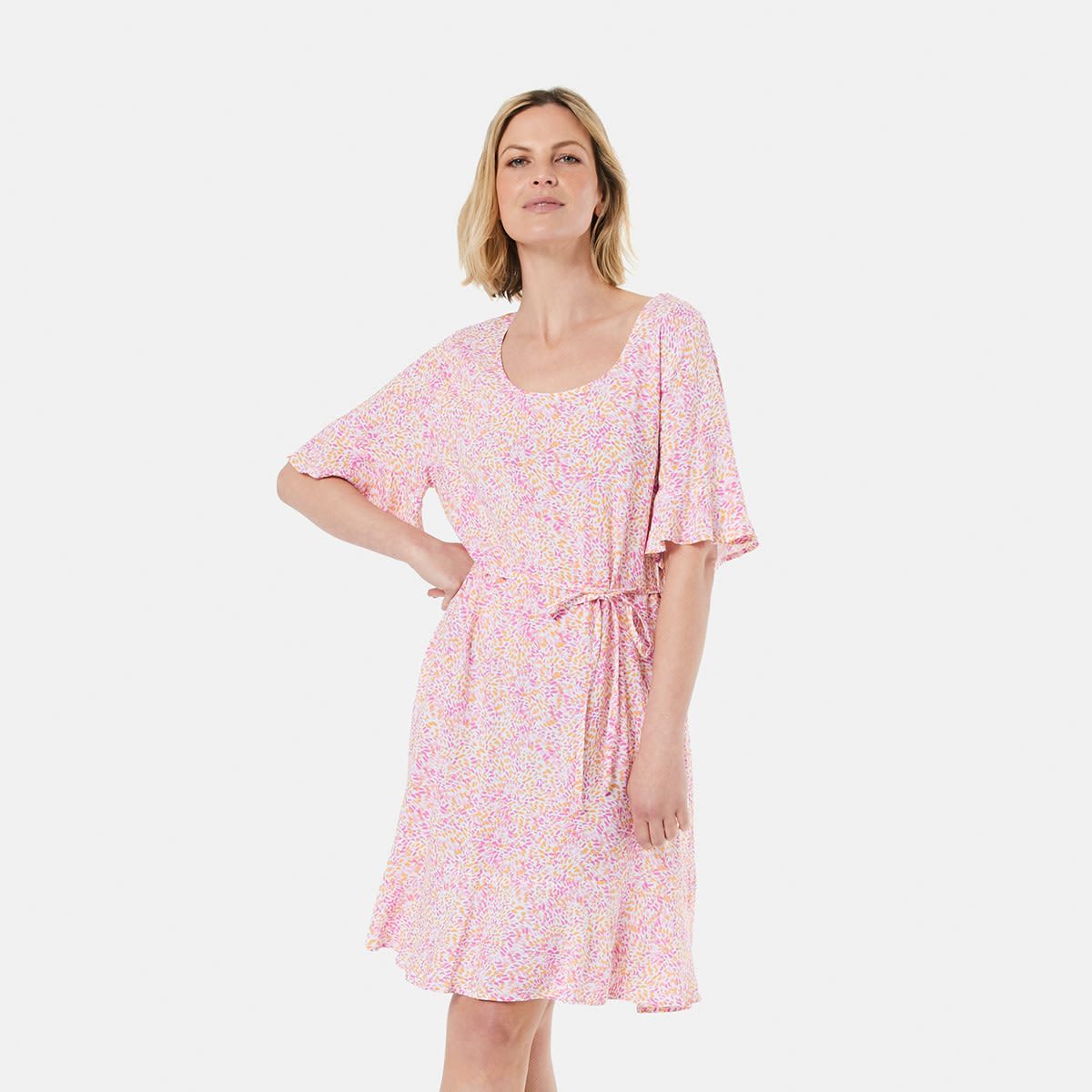 Short Sleeve Frill A-Line Dress