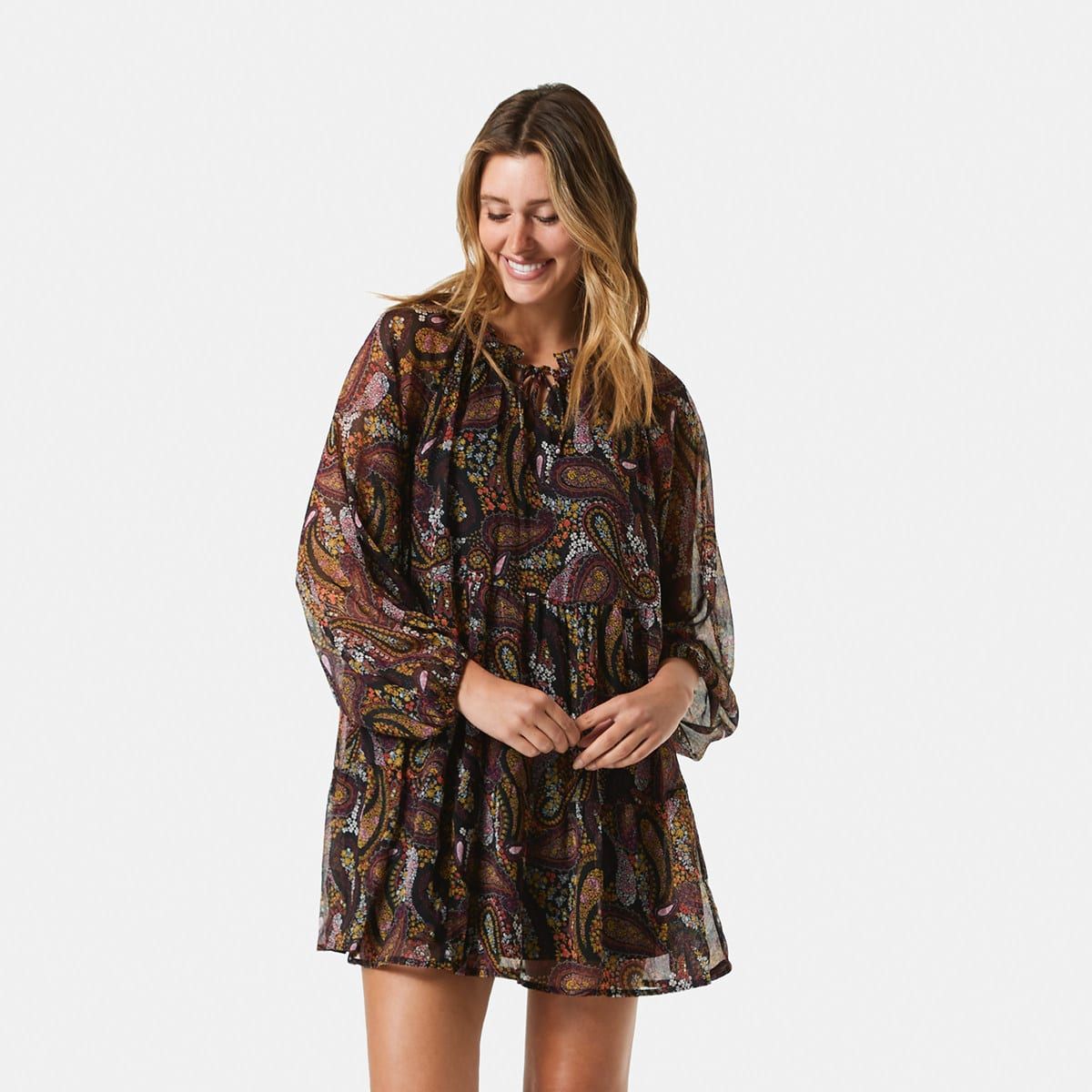 Long Sleeve Tie Detail Dress