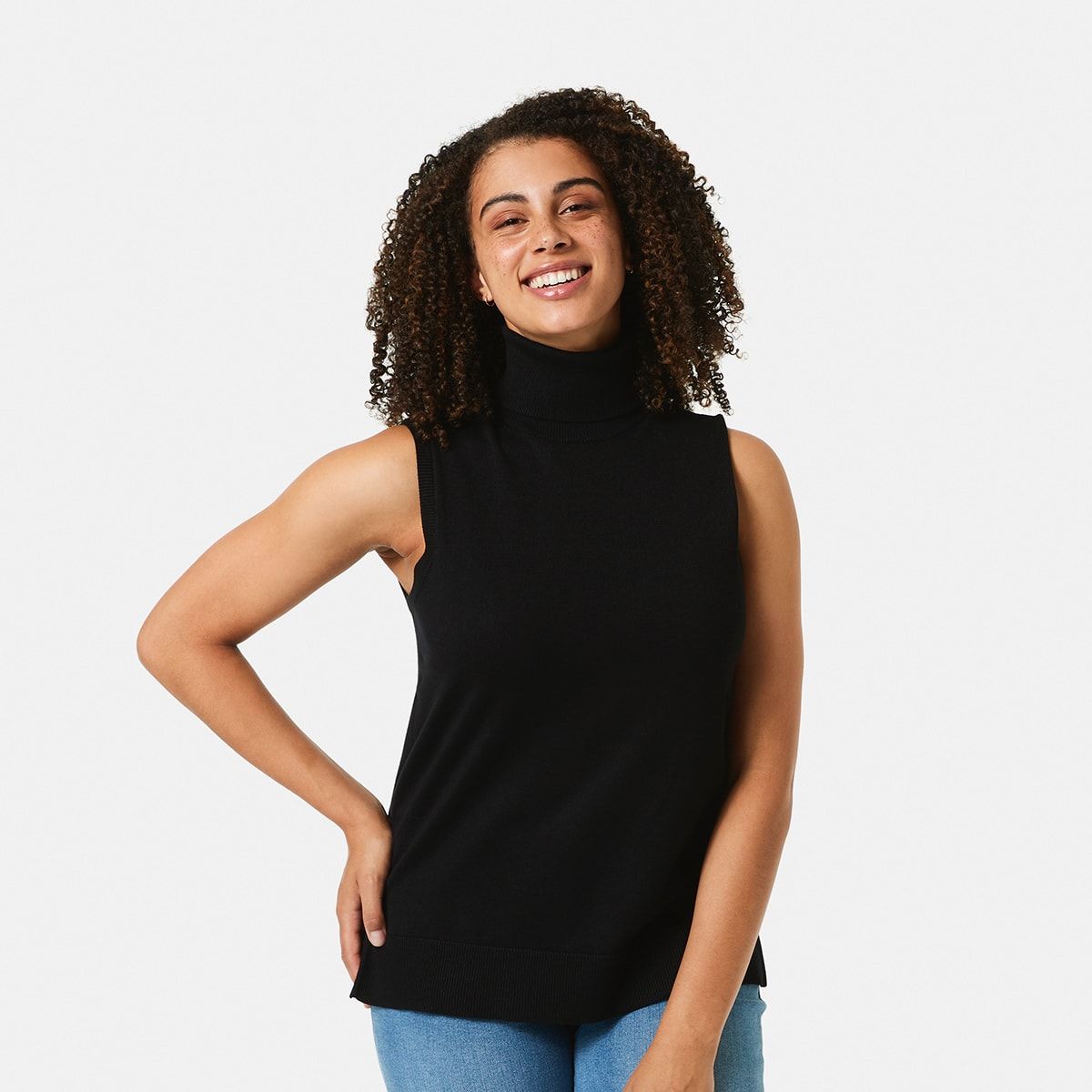 Sleeveless True Knit Roll Neck Top