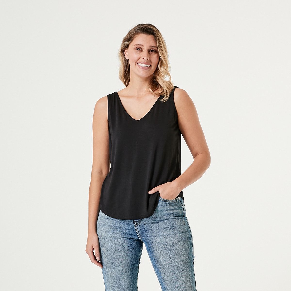 Sleeveless Double V-Neck Drape Tank