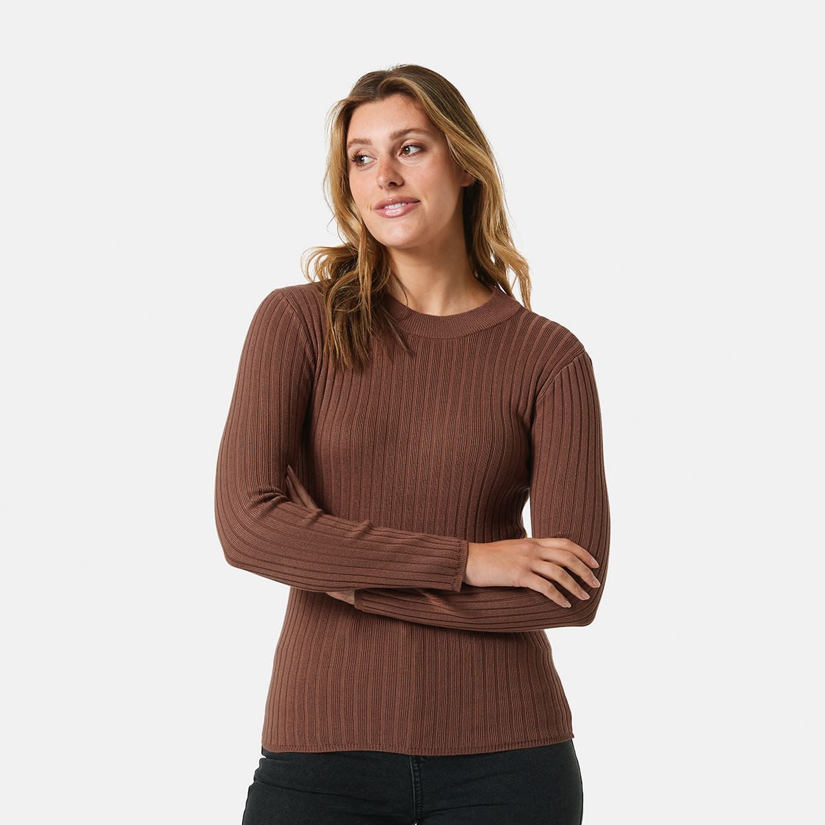Long Sleeve True Knit Ribbed Crew Neck Top
