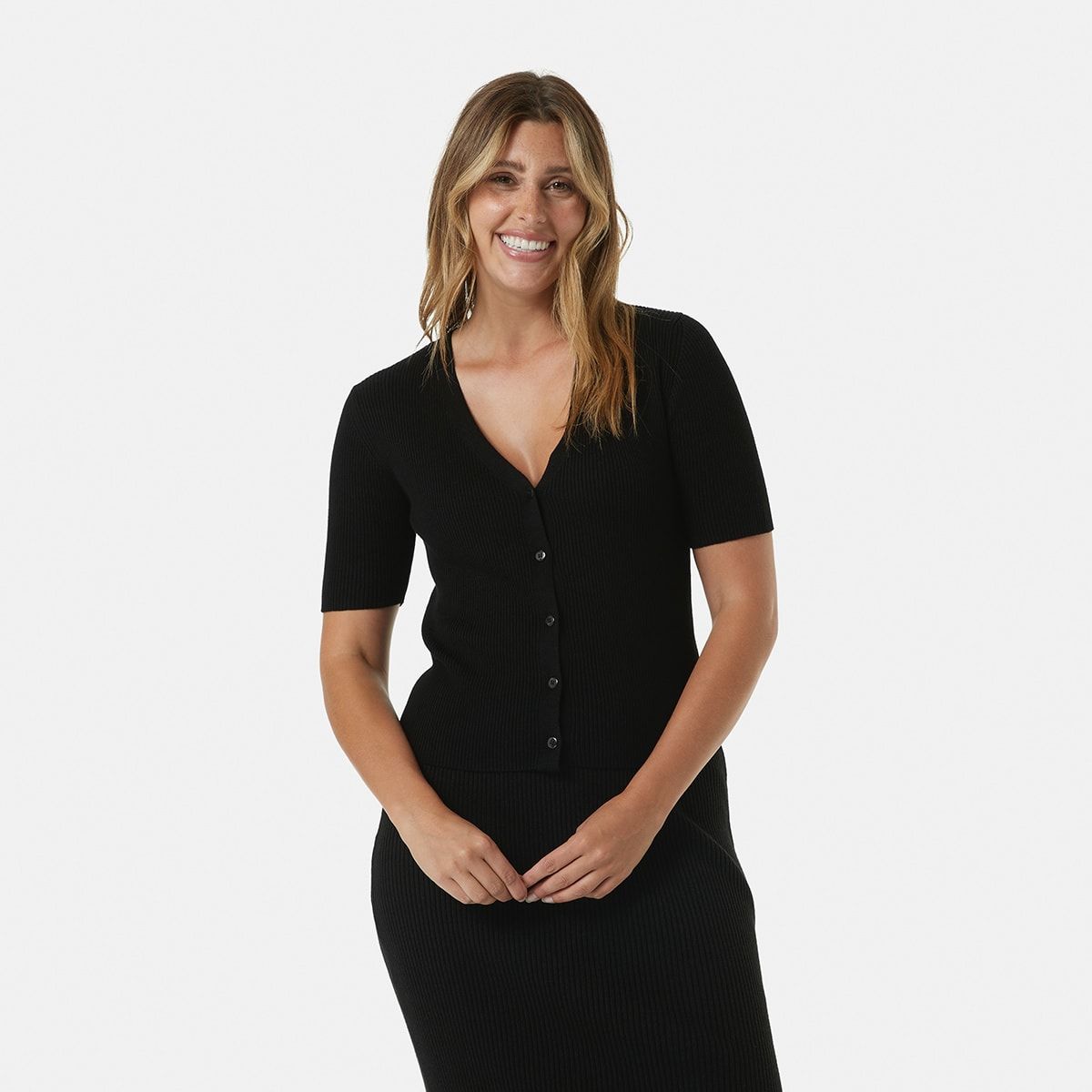 Short Sleeve Button True Knit Top