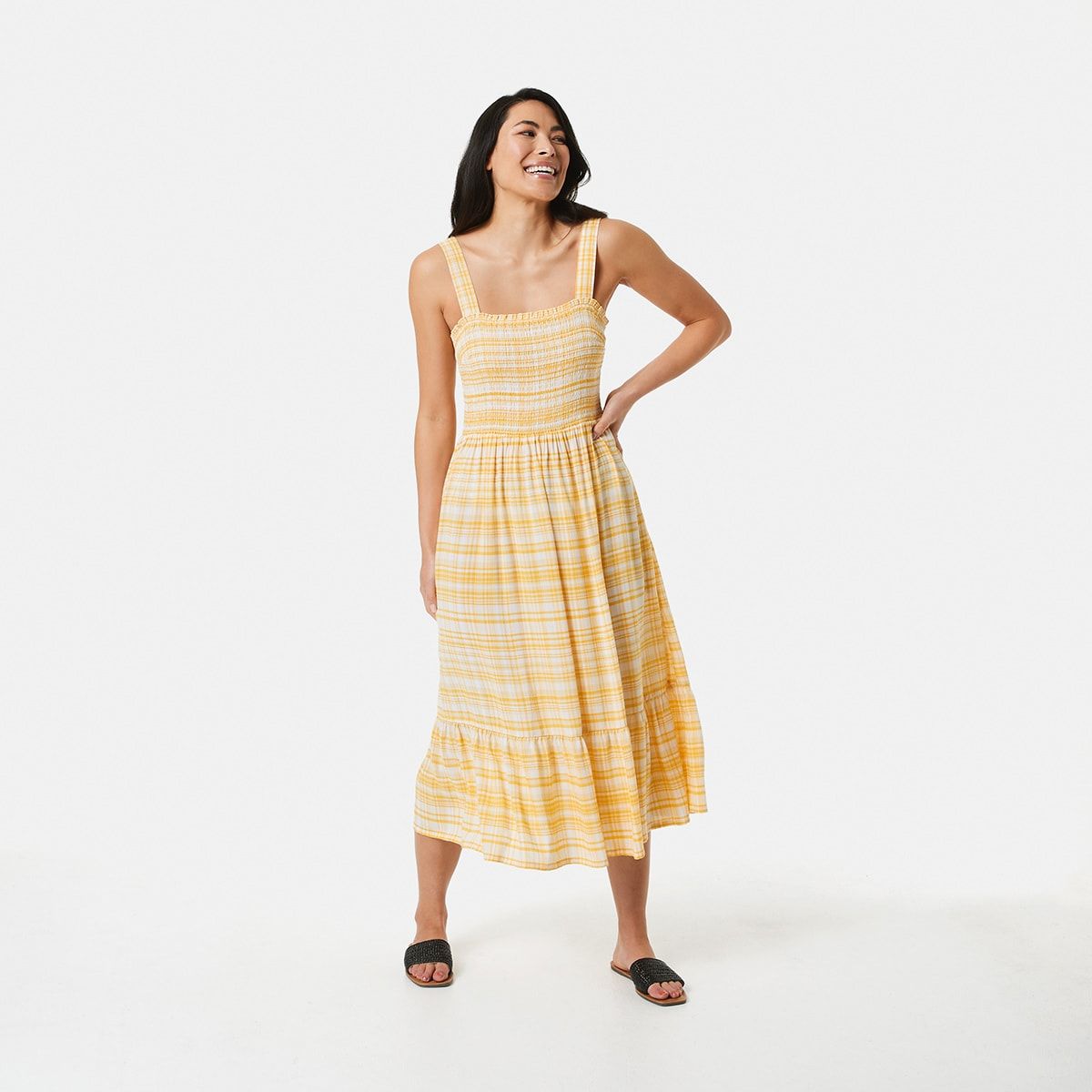 Sleeveless Shirred Midi Dress