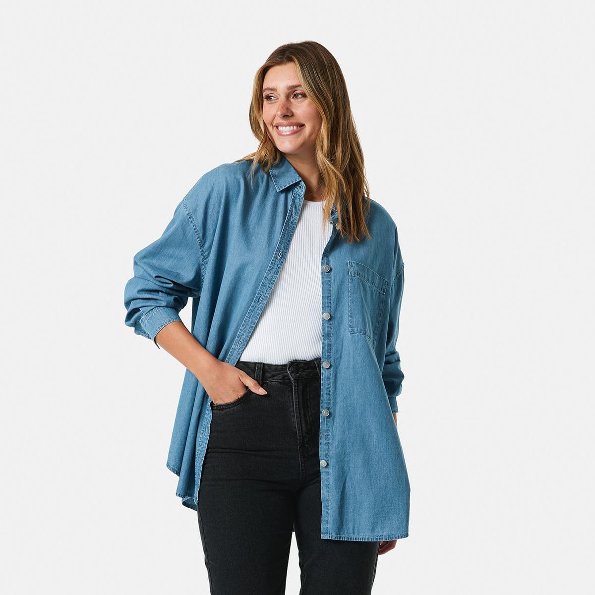 Long Sleeve Chambray Boyfriend Shirt