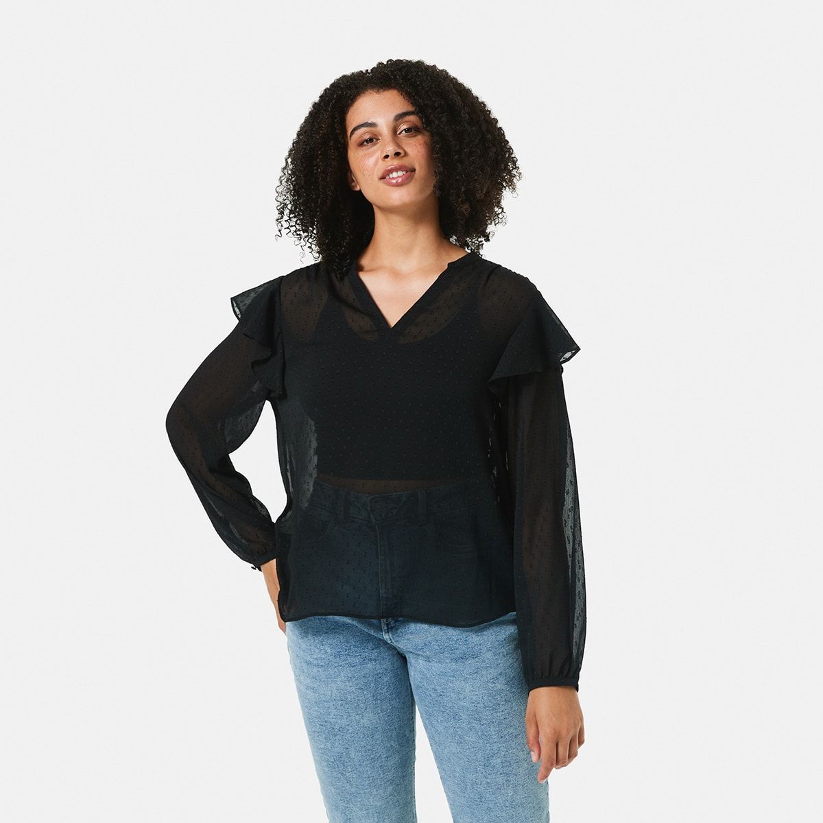 Long Sleeve Frill Detail Top