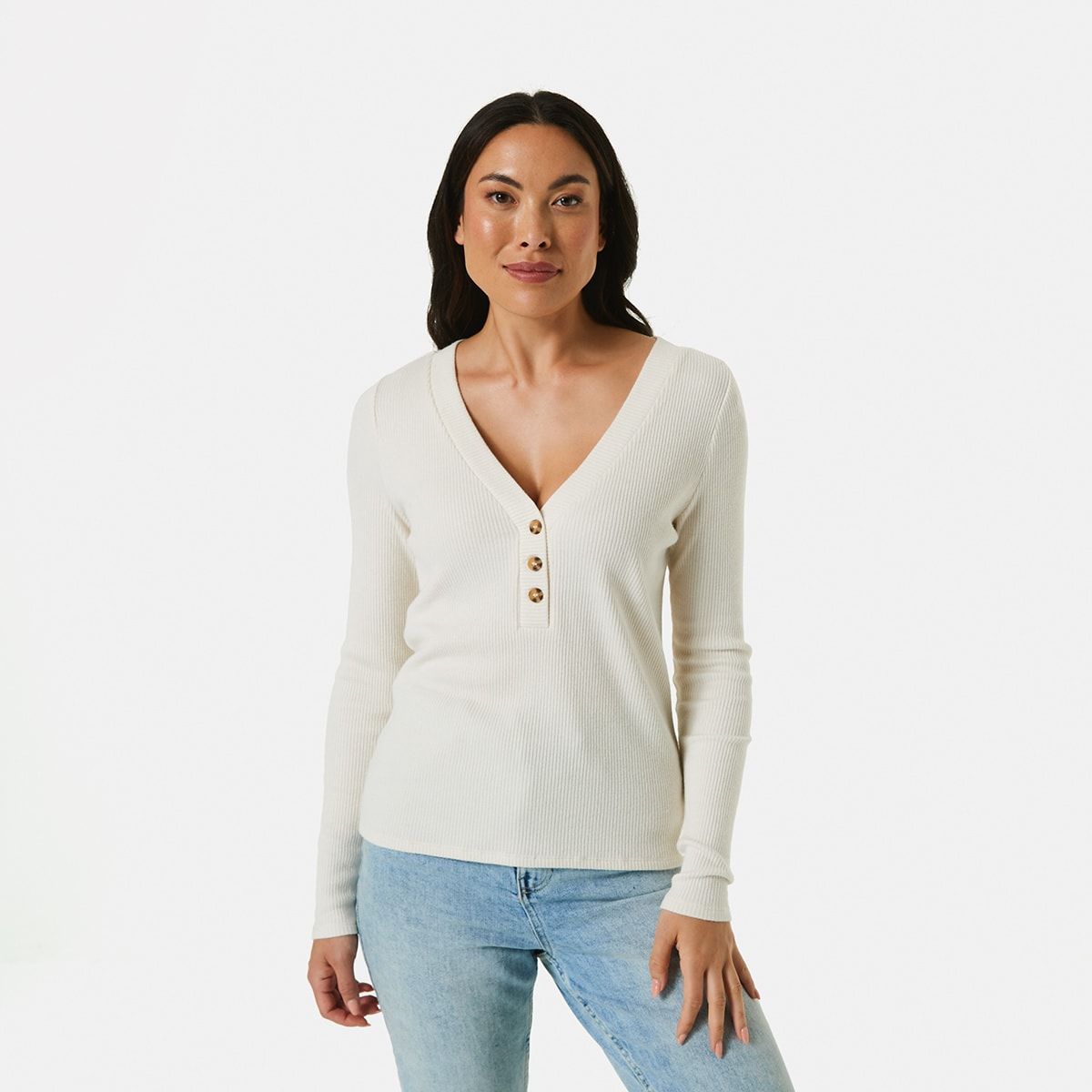 Long Sleeve Brushed Henley Top