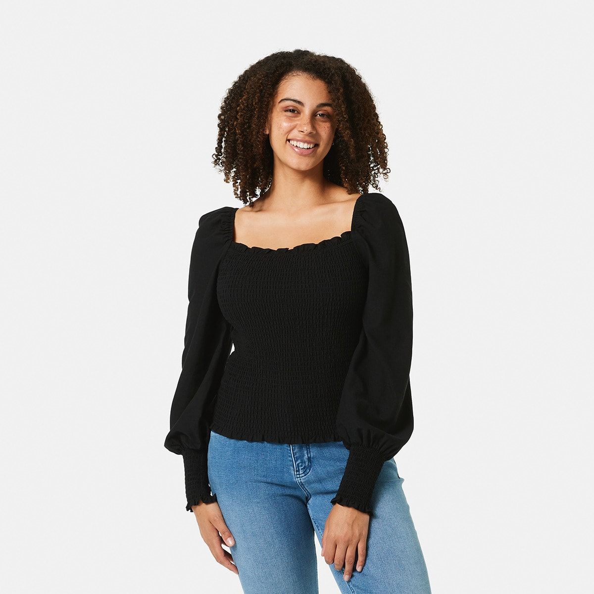 Long Sleeve Shirred Bodice Top